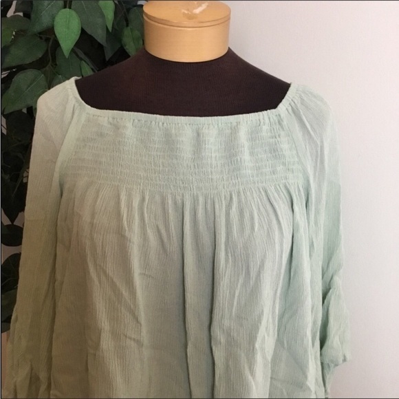 Raga blouse Womans medium bell sleeve crinkle material light green lace … - Picture 15 of 15